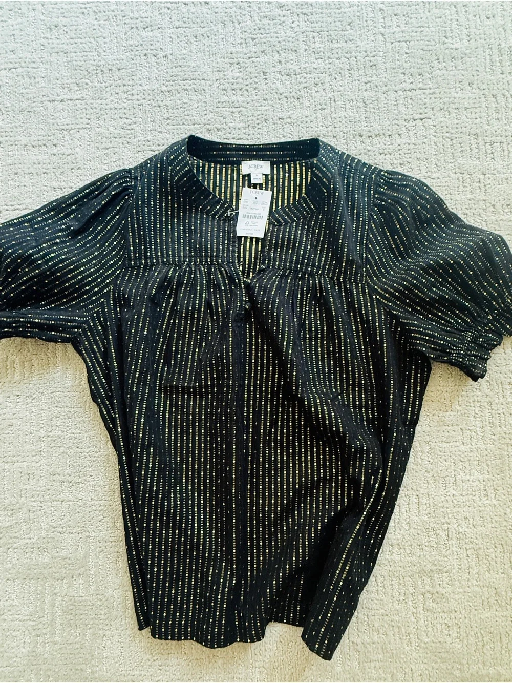 J. Crew Black Top with Gold Pinstripe Detail